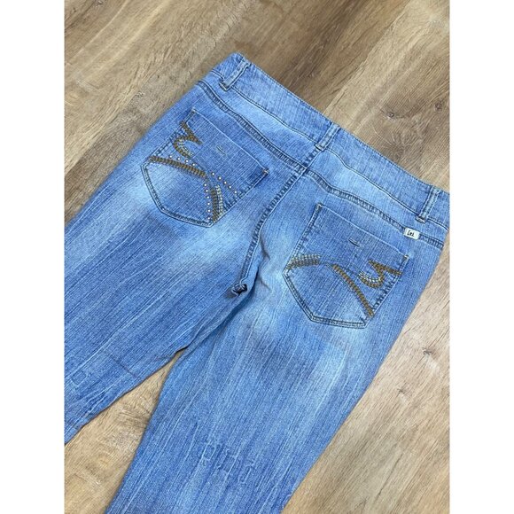 Y2K L.E.I. Ashley Lowrise Bootcut Jeans Junior 9 Blue Denim Stylish Rhinestone P - Picture 3 of 8